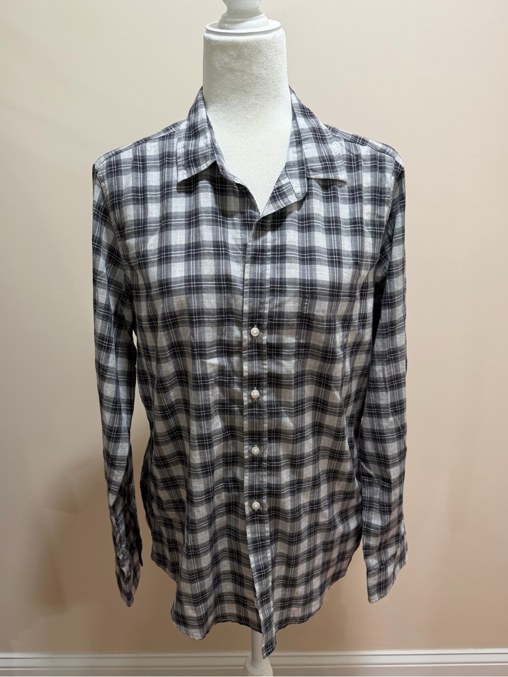 Frank & Eileen Black Gray Plaid Cotton Italian Fabric Button Up Barry Top Sz. XL